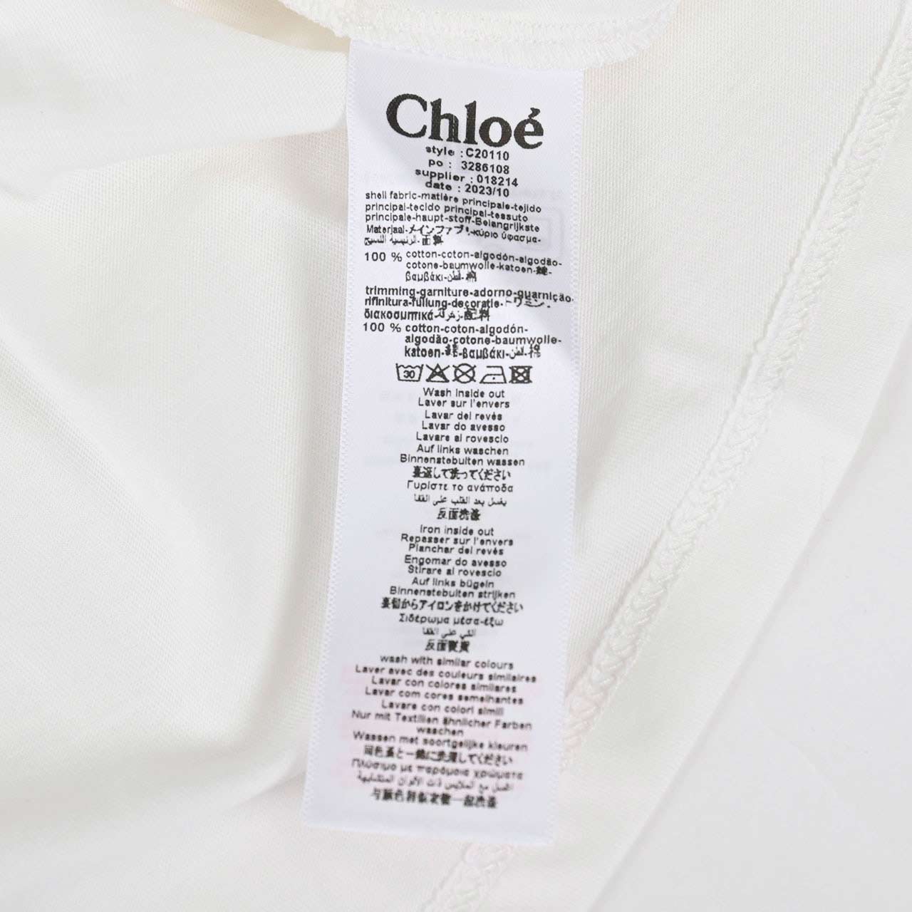 クロエ CHLOE Tシャツ C20110 117 117 ホワイト 2024SS レディース