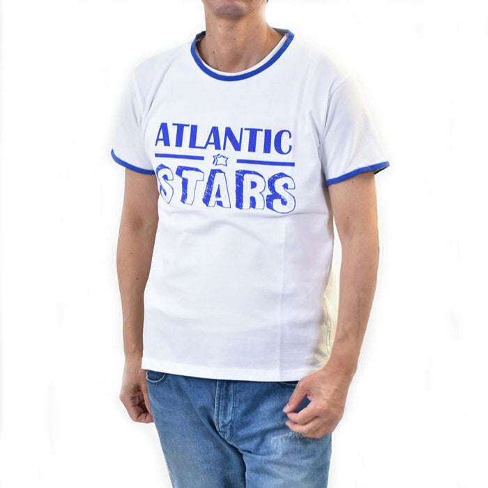 アトランティック　スターズ メンズ 丸首 カジュアル Tシャツ ATLANTIC STARS AMS1919 ホワイト ブルー